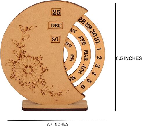 تقويم دائم 8.5 بوصة ديكور خشبي للمنزل والمكتب - قرص خشبي عتيق تقويم مكتب دائم بني in Kuwait