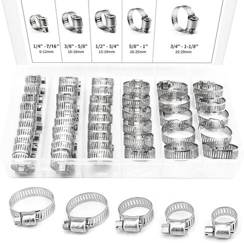 40PCS Hose Clamp Set，1/4''–1-1/8'' 304 Stainless Steel Worm Gear Hose Clamps Kit in Kuwait