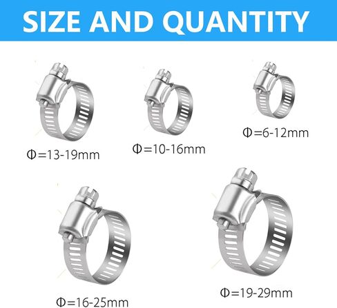 40PCS Hose Clamp Set，1/4''–1-1/8'' 304 Stainless Steel Worm Gear Hose Clamps Kit in Kuwait