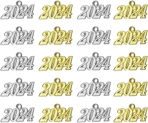 20 قطعة سحر عام 2024 سحر عام 2024 سبيكة 2024 سحر حرف لهدايا ليلة رأس السنة الجديدة صنع المجوهرات شرابة التخرج DIY (ذهبي وفضي) in Kuwait