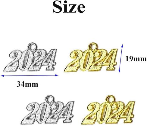 20 قطعة سحر عام 2024 سحر عام 2024 سبيكة 2024 سحر حرف لهدايا ليلة رأس السنة الجديدة صنع المجوهرات شرابة التخرج DIY (ذهبي وفضي) in Kuwait