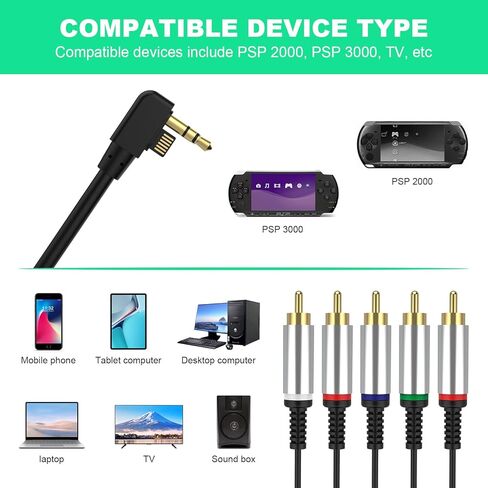 HDTV HD Component Audio Video PSP AV Cable,Composite Cable HD Adapter Compatible with Sony PSP 3000 PSP2000, 1.5M/4.9FT in Kuwait
