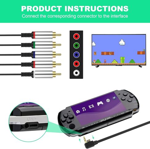 HDTV HD Component Audio Video PSP AV Cable,Composite Cable HD Adapter Compatible with Sony PSP 3000 PSP2000, 1.5M/4.9FT in Kuwait