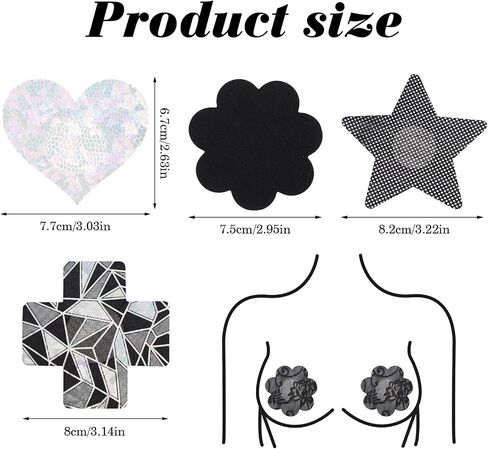 Sibba Glitters Pasties 24 Pcs Breast Covers Sticky Lingerie Accessories Bra Skin Body Coverings Cross Shape Petal Women Rave Party Disposable Reusable Breast Petals Silver Rhinestone in Saudi Arabia