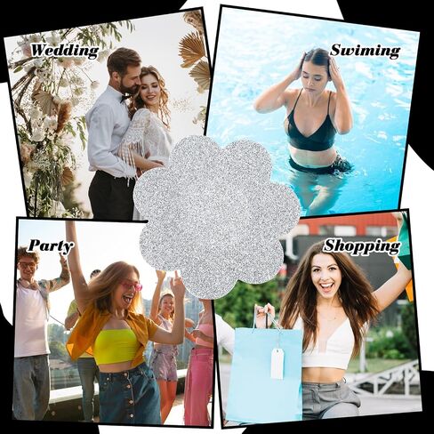 Sibba Glitters Pasties 24 Pcs Breast Covers Sticky Lingerie Accessories Bra Skin Body Coverings Cross Shape Petal Women Rave Party Disposable Reusable Breast Petals Silver Rhinestone in Saudi Arabia