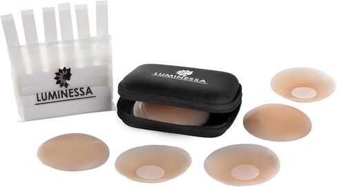 4 Pairs of Beige Silicone Reusable Nipple Covers Pasties + Free Double Sided Tapes for Clothes | Adhesive | Waterproof | Invisible - Luminessa in Saudi Arabia