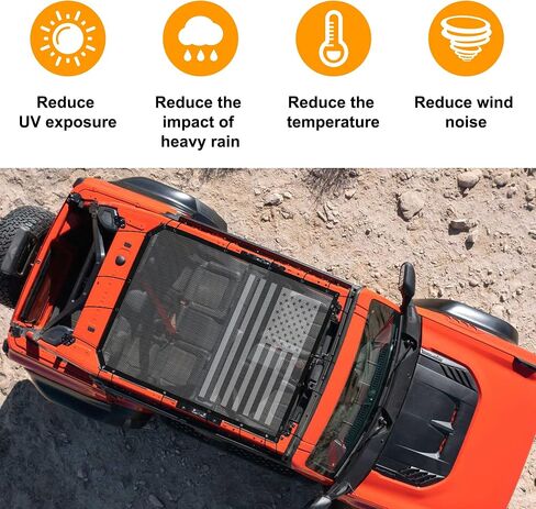 Shade Mesh for Ford Bronco 4 Door top, American Flag Sunscreen Insulation Mesh, UV Protection, Fits Ford Bronco Accessories 2021 2022 (Black) in Saudi Arabia
