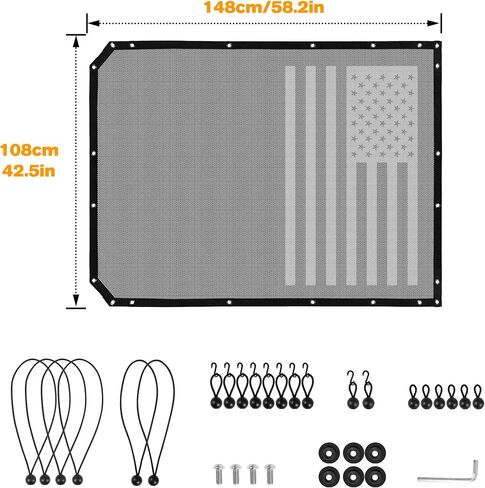 Shade Mesh for Ford Bronco 4 Door top, American Flag Sunscreen Insulation Mesh, UV Protection, Fits Ford Bronco Accessories 2021 2022 (Black) in Saudi Arabia