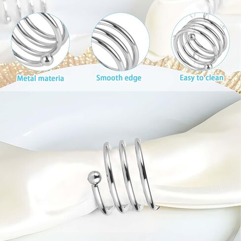 6 قطع من حلقات المناديل الفضية، حامل حلقات مناديل معدنية مستديرة، أبازيم لتزيين حفلات الطاولة وحفلات الزفاف وحفلات العشاء والتجمعات العائلية على ضوء الشموع والذكرى السنوية للعشاء in Kuwait