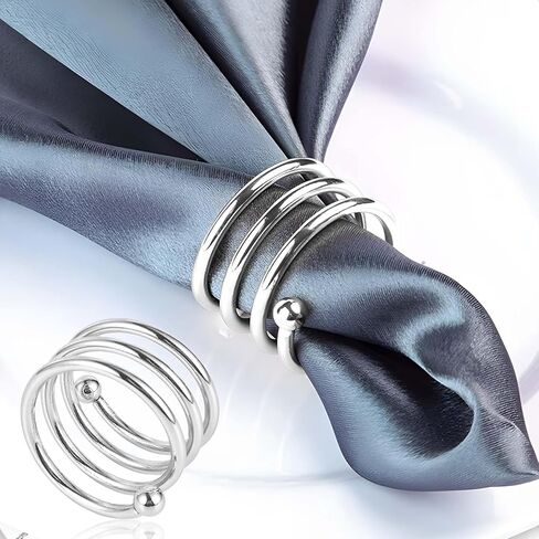 6 قطع من حلقات المناديل الفضية، حامل حلقات مناديل معدنية مستديرة، أبازيم لتزيين حفلات الطاولة وحفلات الزفاف وحفلات العشاء والتجمعات العائلية على ضوء الشموع والذكرى السنوية للعشاء in Kuwait