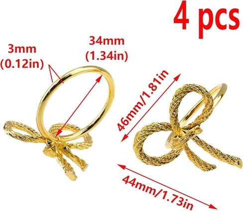 Napkin Rings,Metal Bow Tie Napkin Rings,Pack of 4,Gold Color in Kuwait