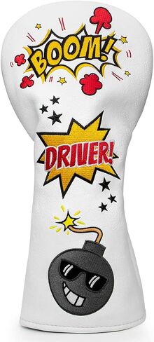 Bomb Golf Club Covers for Driver, Fairway, Hybrids - 4 Options - Golf Driver Headcover/Golf Fairway Wood Head Cover/Hybrid Headcover for Men/Women Golfer - White Synthetic Leather Golf Headcover in Saudi Arabia
