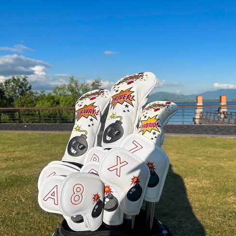 Bomb Golf Club Covers for Driver, Fairway, Hybrids - 4 Options - Golf Driver Headcover/Golf Fairway Wood Head Cover/Hybrid Headcover for Men/Women Golfer - White Synthetic Leather Golf Headcover in Saudi Arabia