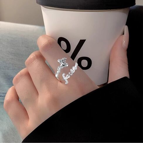 Rose Cross Faith Ring,Sterling Silver Adjustable Open Faith Cross Religious Ring Christian Inspiring Incentive Jewerly Gifts for Women Girls with "All Things Are Possible" Engraved in Saudi Arabia