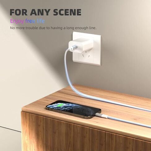شاحن iPhone 2 حزمة محول PD USB C بقدرة 20 وات وكابل USB C بطول 6 أقدام إلى Lightning شاحن iPhone سريع متوافق مع iPhone 14 13 12 11 X 8 7 المزيد in Kuwait