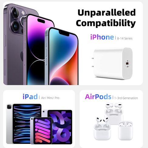 شاحن iPhone 2 حزمة محول PD USB C بقدرة 20 وات وكابل USB C بطول 6 أقدام إلى Lightning شاحن iPhone سريع متوافق مع iPhone 14 13 12 11 X 8 7 المزيد in Kuwait