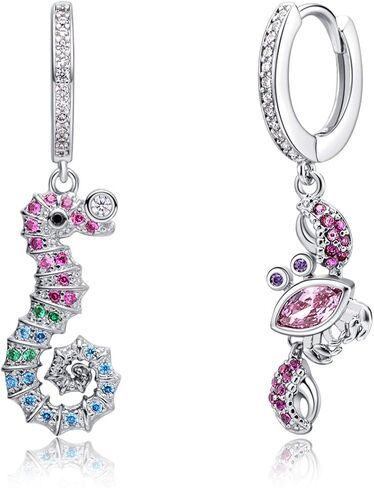 نمط المحيط والشاطئ متدلي مع أقراط حلقية معانقة متمحورة زركونيا مكعب، الحياة البحرية تحت عنوان بافيه ملون نانو زركون غير متماثل أقراط متدلية صغيرة للنساء والفتيات المراهقات in Kuwait