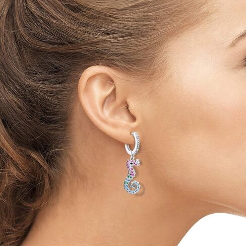 نمط المحيط والشاطئ متدلي مع أقراط حلقية معانقة متمحورة زركونيا مكعب، الحياة البحرية تحت عنوان بافيه ملون نانو زركون غير متماثل أقراط متدلية صغيرة للنساء والفتيات المراهقات in Kuwait