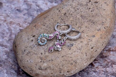 نمط المحيط والشاطئ متدلي مع أقراط حلقية معانقة متمحورة زركونيا مكعب، الحياة البحرية تحت عنوان بافيه ملون نانو زركون غير متماثل أقراط متدلية صغيرة للنساء والفتيات المراهقات in Kuwait