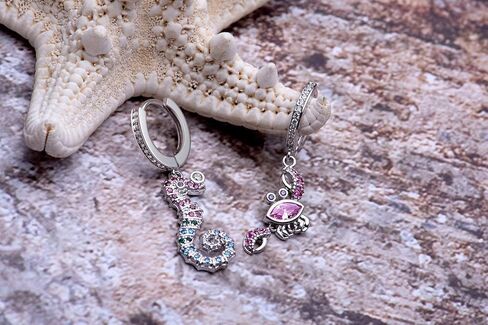 نمط المحيط والشاطئ متدلي مع أقراط حلقية معانقة متمحورة زركونيا مكعب، الحياة البحرية تحت عنوان بافيه ملون نانو زركون غير متماثل أقراط متدلية صغيرة للنساء والفتيات المراهقات in Kuwait