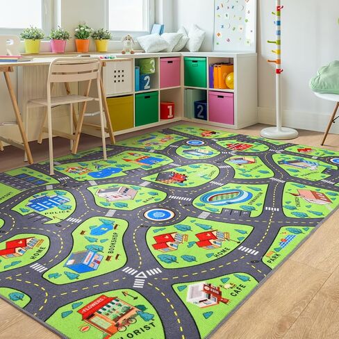 Large Kids Car Rug for Playroom, 5x8 Ft Educational Kids Carpet for Toy Cars, Non Slip Play Mat Rug for Kids Room Nursery Classroom, Washable City Road Rug for Children Toddler Boy Room Decor in Saudi Arabia