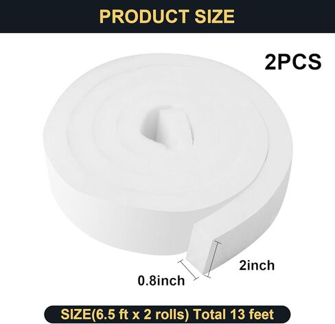 2 لفات من سدادة نافذة مكيف الهواء - رغوة مكيف الهواء 2 بوصة × 0.8 بوصة × 6.5 قدم شريط إغلاق عازل للتيار المتردد، شريط لاصق من الفوم لعزل نافذة التيار المتردد in Kuwait