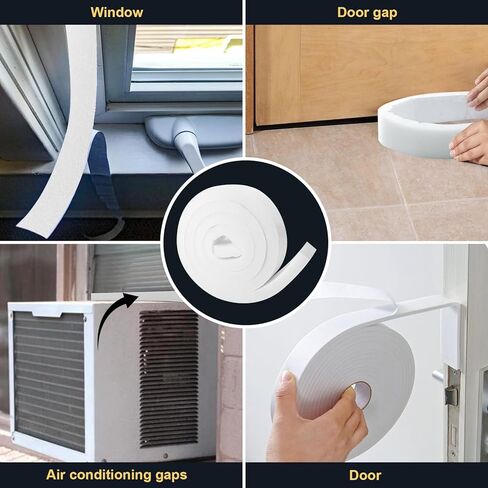 2 لفات من سدادة نافذة مكيف الهواء - رغوة مكيف الهواء 2 بوصة × 0.8 بوصة × 6.5 قدم شريط إغلاق عازل للتيار المتردد، شريط لاصق من الفوم لعزل نافذة التيار المتردد in Kuwait
