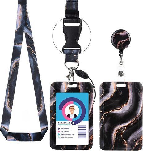 Teacher Lanyards for Id Badges Card and Keys-Fashionable ID Card Holders with Retractable Lanyards-Soft Fiber,Wallet-Cute Neck for Women,Teens,Nurse,Teacher,Coach(Black Marble) in Saudi Arabia