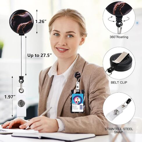 Teacher Lanyards for Id Badges Card and Keys-Fashionable ID Card Holders with Retractable Lanyards-Soft Fiber,Wallet-Cute Neck for Women,Teens,Nurse,Teacher,Coach(Black Marble) in Saudi Arabia