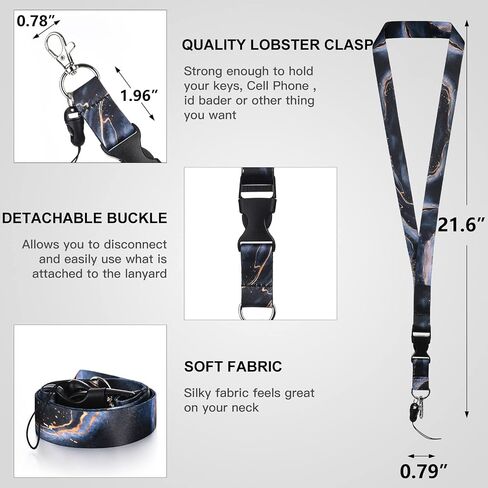 Teacher Lanyards for Id Badges Card and Keys-Fashionable ID Card Holders with Retractable Lanyards-Soft Fiber,Wallet-Cute Neck for Women,Teens,Nurse,Teacher,Coach(Black Marble) in Saudi Arabia