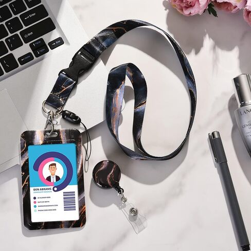 Teacher Lanyards for Id Badges Card and Keys-Fashionable ID Card Holders with Retractable Lanyards-Soft Fiber,Wallet-Cute Neck for Women,Teens,Nurse,Teacher,Coach(Black Marble) in Saudi Arabia