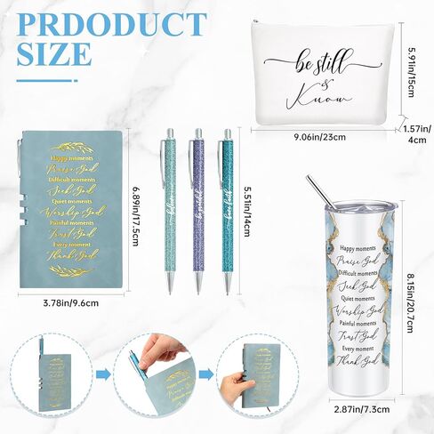 6 Pcs Christian Gifts for Men Women Inspirational Sunday School Gift Blue 20 oz Marble Sign Tumbler Makeup Bag Notepad with Ballpoints Religious Gift for Fathers Day Church Pastor Favor in Saudi Arabia