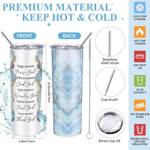 6 Pcs Christian Gifts for Men Women Inspirational Sunday School Gift Blue 20 oz Marble Sign Tumbler Makeup Bag Notepad with Ballpoints Religious Gift for Fathers Day Church Pastor Favor in Saudi Arabia