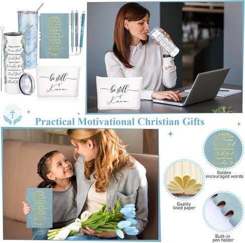 6 Pcs Christian Gifts for Men Women Inspirational Sunday School Gift Blue 20 oz Marble Sign Tumbler Makeup Bag Notepad with Ballpoints Religious Gift for Fathers Day Church Pastor Favor in Saudi Arabia