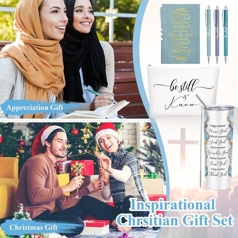6 Pcs Christian Gifts for Men Women Inspirational Sunday School Gift Blue 20 oz Marble Sign Tumbler Makeup Bag Notepad with Ballpoints Religious Gift for Fathers Day Church Pastor Favor in Saudi Arabia
