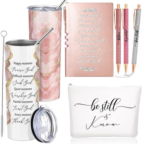 6 Pcs Christian Gifts for Men Women Inspirational Sunday School Gift Blue 20 oz Marble Sign Tumbler Makeup Bag Notepad with Ballpoints Religious Gift for Fathers Day Church Pastor Favor in Saudi Arabia
