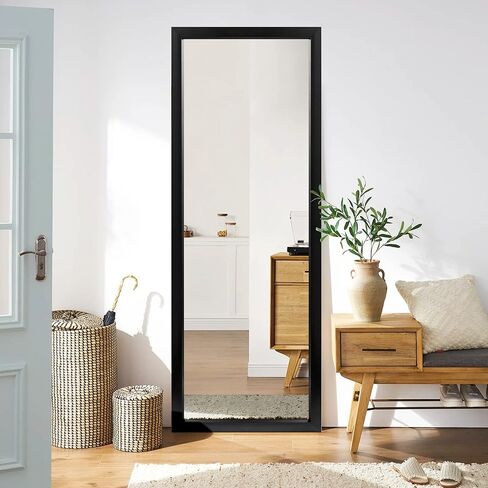 مرآة باب كاملة الطول من Elevens مقاس 43 بوصة × 16 بوصة مرآة حائط مستطيلة كبيرة معلقة أو متكئة على الحائط لغرفة النوم مع إطار PS أسود (بدون حامل) in Kuwait