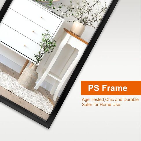 مرآة باب كاملة الطول من Elevens مقاس 43 بوصة × 16 بوصة مرآة حائط مستطيلة كبيرة معلقة أو متكئة على الحائط لغرفة النوم مع إطار PS أسود (بدون حامل) in Kuwait