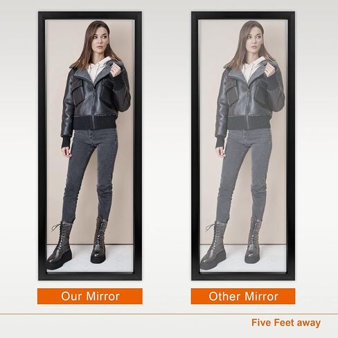 مرآة باب كاملة الطول من Elevens مقاس 43 بوصة × 16 بوصة مرآة حائط مستطيلة كبيرة معلقة أو متكئة على الحائط لغرفة النوم مع إطار PS أسود (بدون حامل) in Kuwait