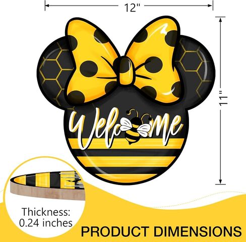 Welcome Spring Summer Cartoon Mouse Sign for Front Door Decor, Bee Yellow Black Wood Door Hanger for Outdoor Outside Porch, Polka Dot Bow Seasonal Wooden Wreath Indoor Wall Hanging Decoration in Saudi Arabia