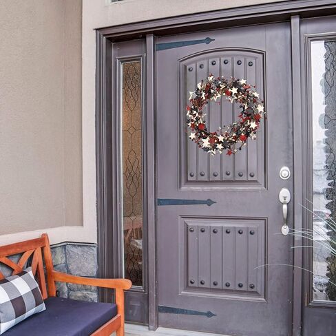 18 بوصة الرابع من يوليو إكليل أحمر أزرق أبيض نجمة خشبية وحلقة التوت إكليل نجمة وطنية للباب الأمامي إكليل يوم الاستقلال المصنوع يدويًا إكليل ريفي إكليل غصين لتزيين يوم العلم التذكاري in Kuwait