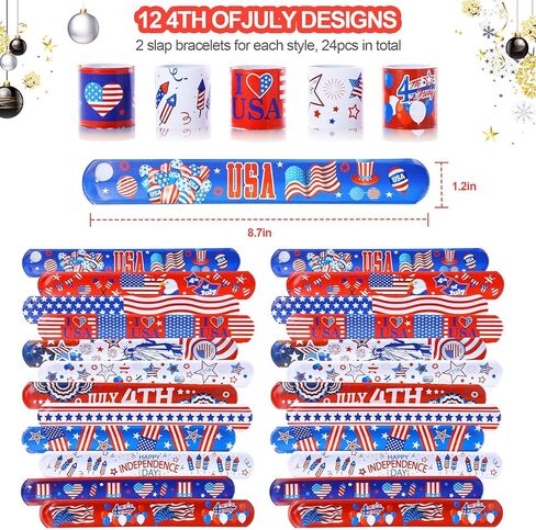 48 قطعة من هدايا حفلات الرابع من يوليو ديكورات وطنية العلم الأمريكي أساور مطاطية أساور معصم مطاطية باللونين الأحمر والأبيض والأزرق لعيد الاستقلال in Kuwait