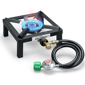 COOKAMP Single High Pressure Burner Angle Iron Camp Portable Stove Propane Burner with 0-3 PSI Adjustable Regulator and Hose[SA1200V5] in Saudi Arabia