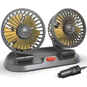 12V Dual Head Car Fan for Dashboard, 2-Speed Portable Vehicle Cooling Fan, 360° Rotatable Cigarette Lighter Powered Air Circulator for SUV RV Truck Sedan in Kuwait