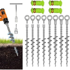 8 Pack Ground Anchors Screw in Tent Stakes, 12" Detachable Non-Rust Cast Aluminum Tent Pegs for Camping Tents, Sand, Trampoline, Swing Sets and Sheds in Saudi Arabia