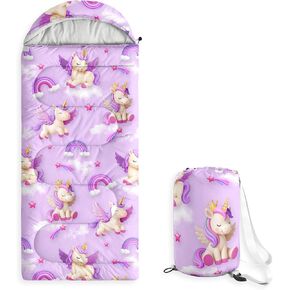 Wake In Cloud - Kids Sleeping Bag for Girls Toddlers, Camping in Warm Cold Weather, Backpacking Lightweight Compact Outdoor Liner for 3 Seasons, 3D Winged Unicorns in Saudi Arabia