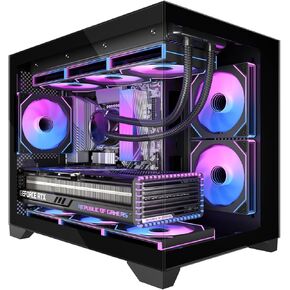 حافظة كمبيوتر ألعاب Micro-ATX مع زجاج مقسى بعرض 270 درجة، ومروحتين PWM ARGB مثبتتين مسبقًا وفلتر مغناطيسي، تدعم وحدة معالجة الرسومات مقاس 420 مم ومبرد AIO مقاس 360 مم، ومزود طاقة ATX قياسي in Kuwait