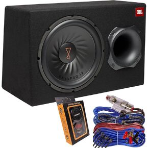 JBL SUBBP12AM - مضخم صوت يعمل بالطاقة مقاس 12 بوصة مع مضخم صوت مدمج، ذروة 450 وات + مجموعة أدوات الأسلاك - مثالية لأنظمة صوت السيارة (BassPro12) in Kuwait