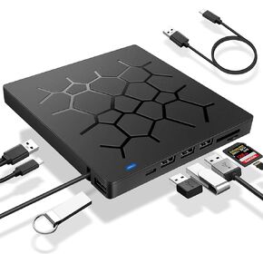 External DVD Drive, USB 3.0 CD DVD Burner for Laptop, Type-C CD/DVD ROM +/-RW Optical Disk Drive with 4 USB Ports and 2 SD Card Slots, Ultra Slim, for Mac, PC Windows 10/8/7 Linux OS in Saudi Arabia