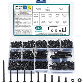 Metric Nuts and Bolts Assortment Kit, 750 Pcs M3 Button Head Hex Socket Cap Screws Bolts and Hex Nuts and Flat Washer Set, Black Allen Hex Drive, Fully Threaded, 10.9 Grade Alloy Steel in Saudi Arabia